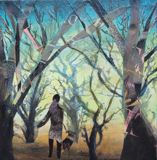 Title: Hikers |  8x8" | Mixed Media Painting | Canvas 1.5" Depth