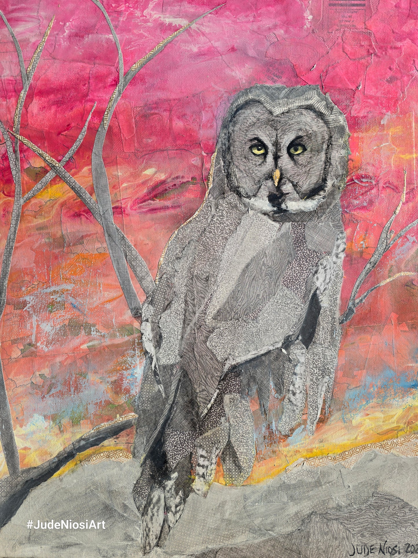 Title: Give a Hoot | 16x20" | Mixed Media Painting | Canvas 1.5" Depth