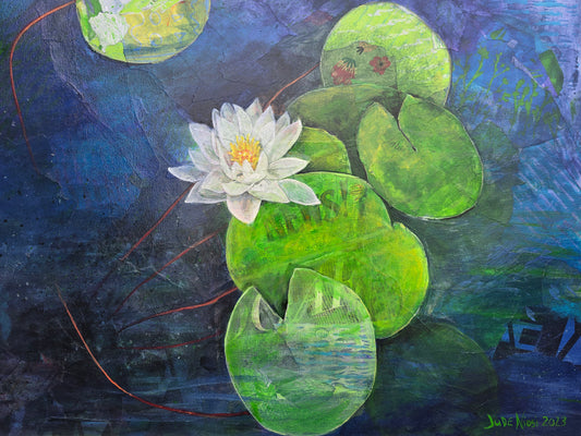 Title: Enlightened Waterlily | 24x18" | Mixed Media on Canvas 1.5" Depth