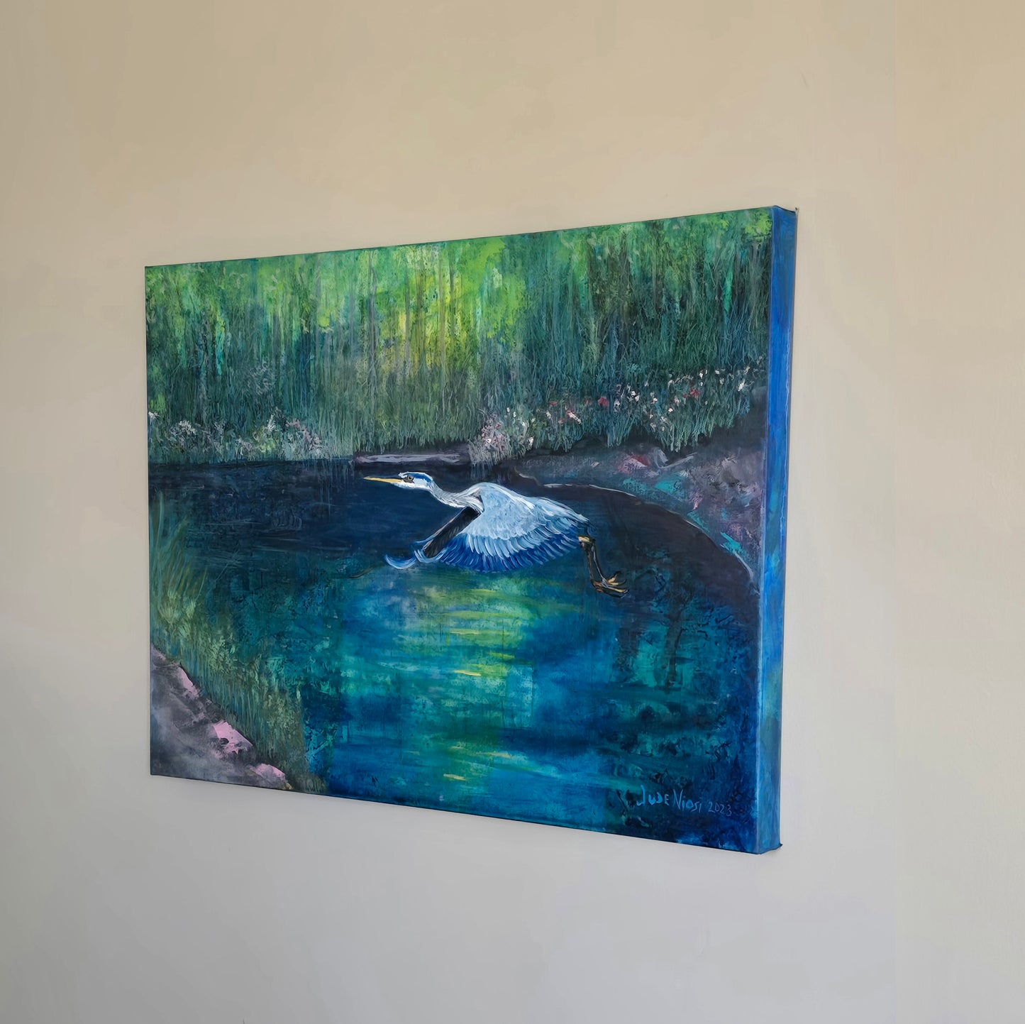 Title: Scoping Heron | 18x24" | Oil on Canvas 1.5" Depth