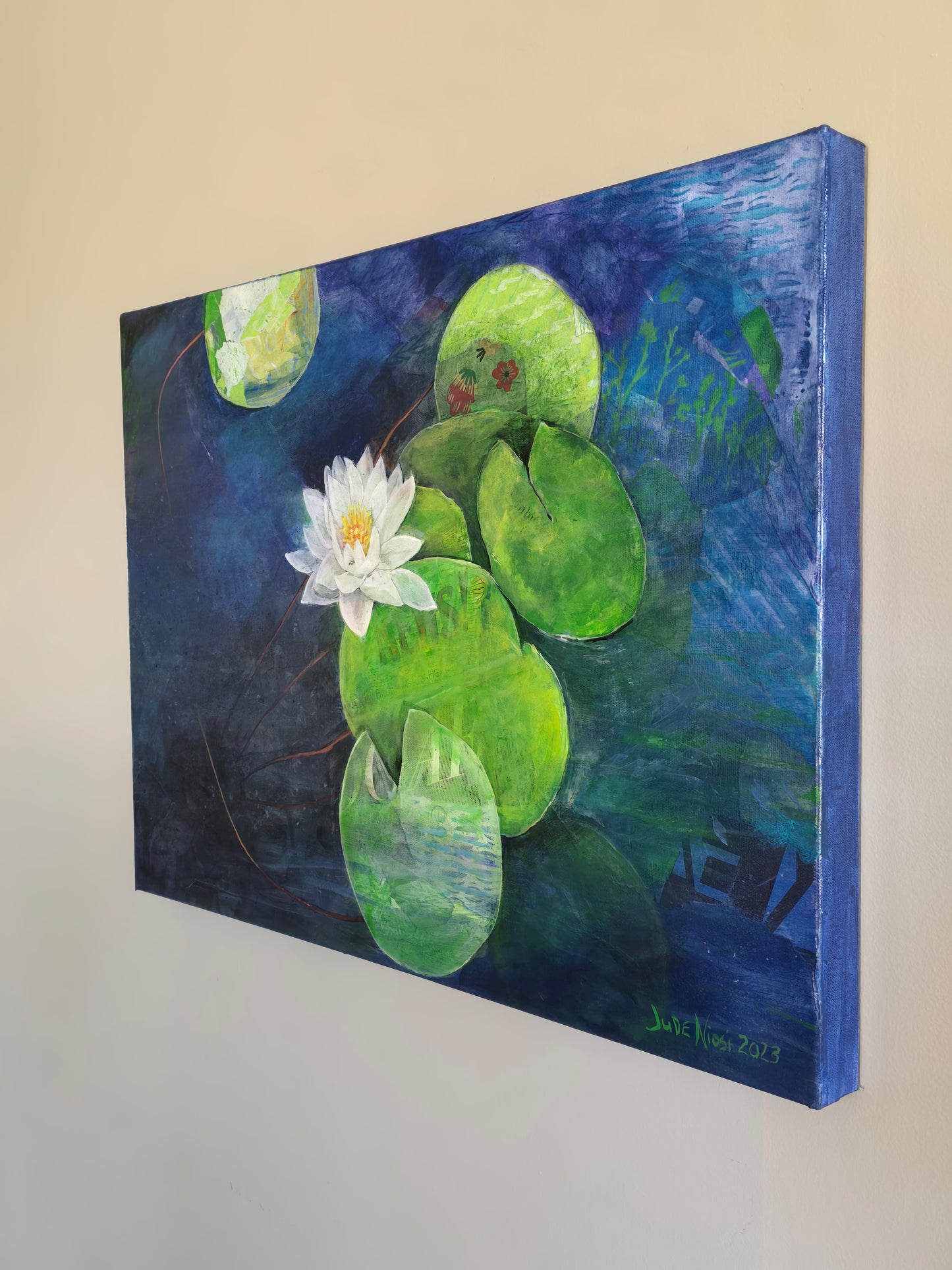 Title: Enlightened Waterlily | 24x18" | Mixed Media on Canvas 1.5" Depth