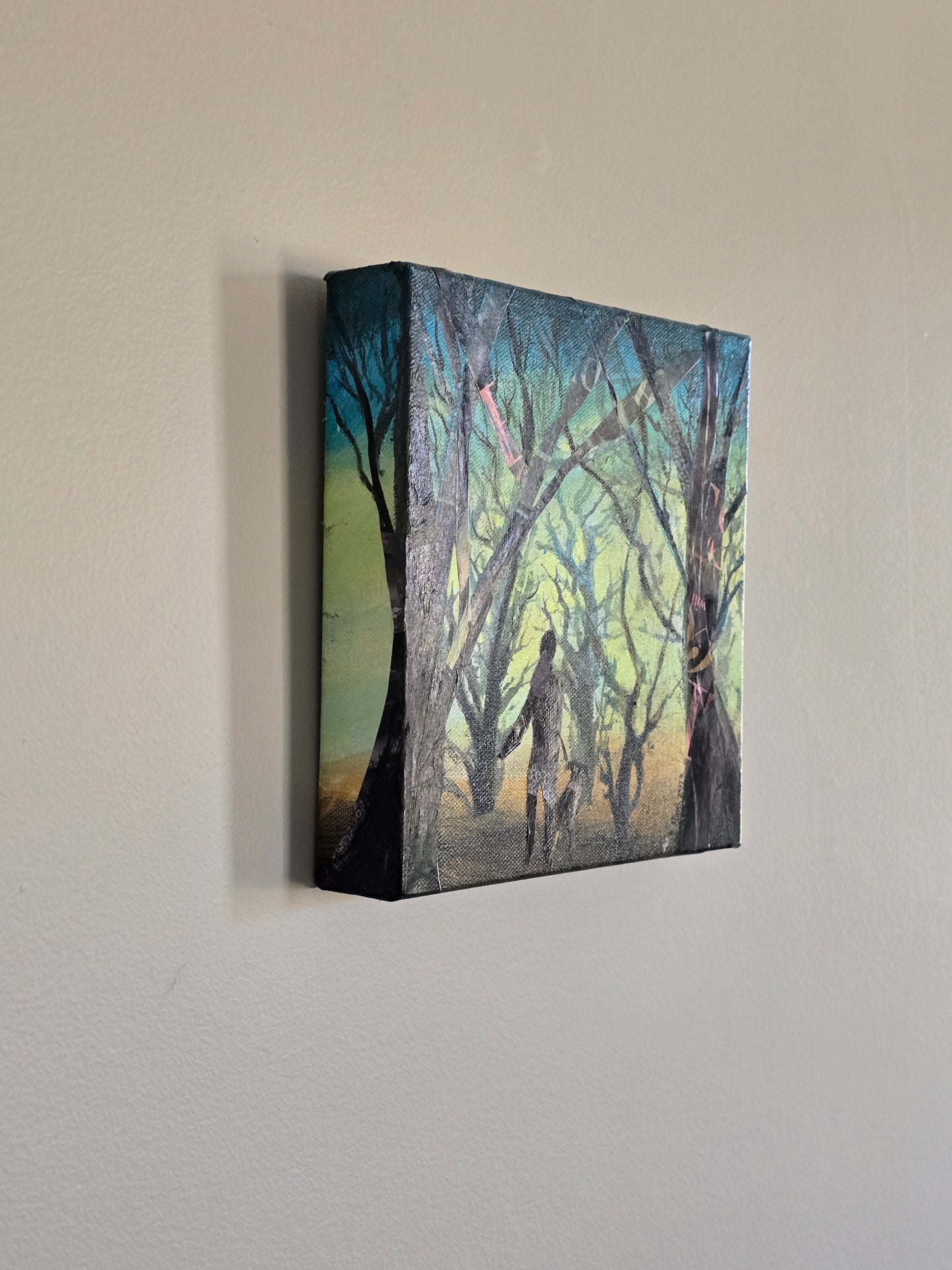 Title: Hikers | 8x8" | Mixed Media Painting | Canvas 1.5" Depth