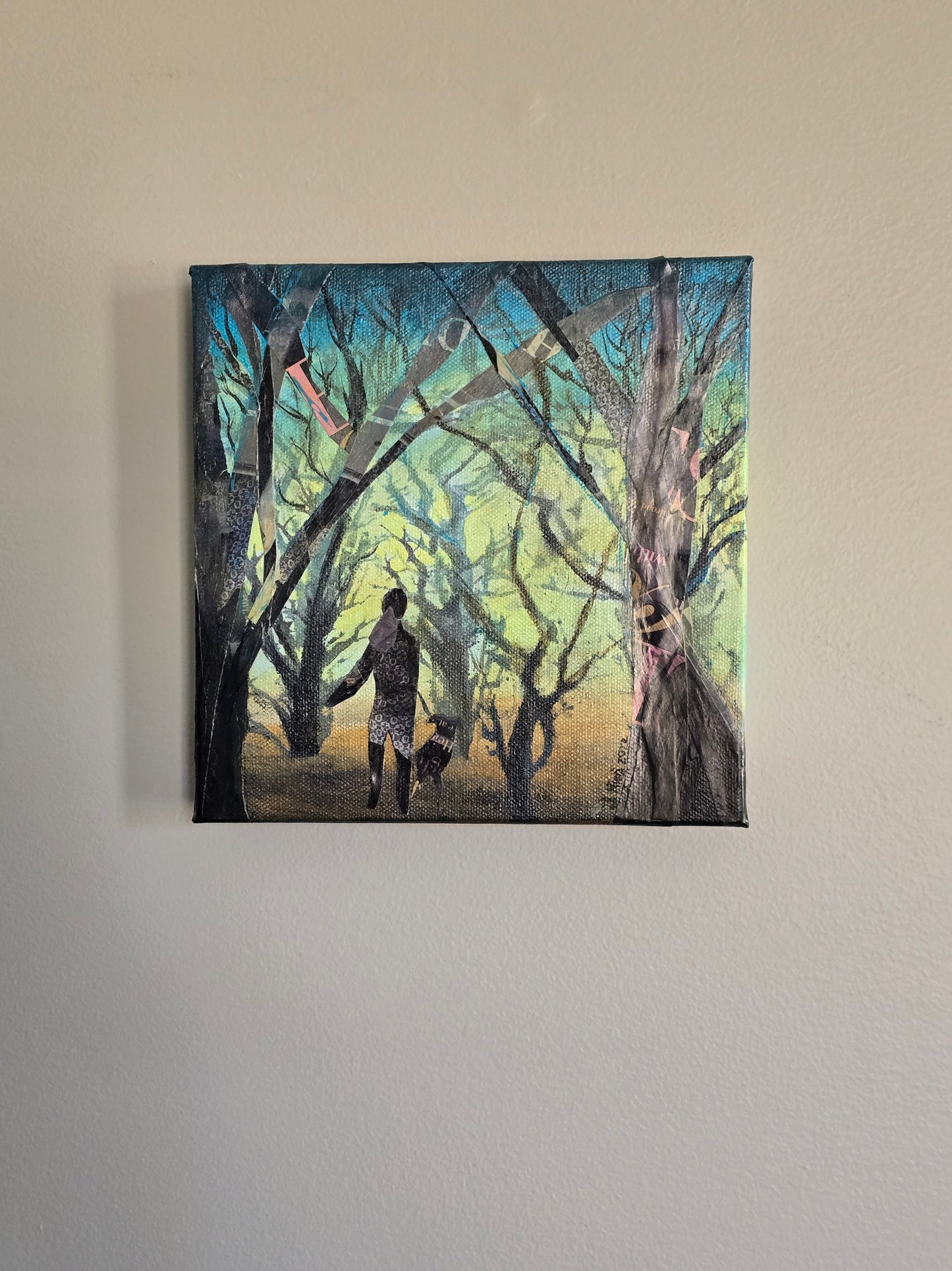 Title: Hikers | 8x8" | Mixed Media Painting | Canvas 1.5" Depth