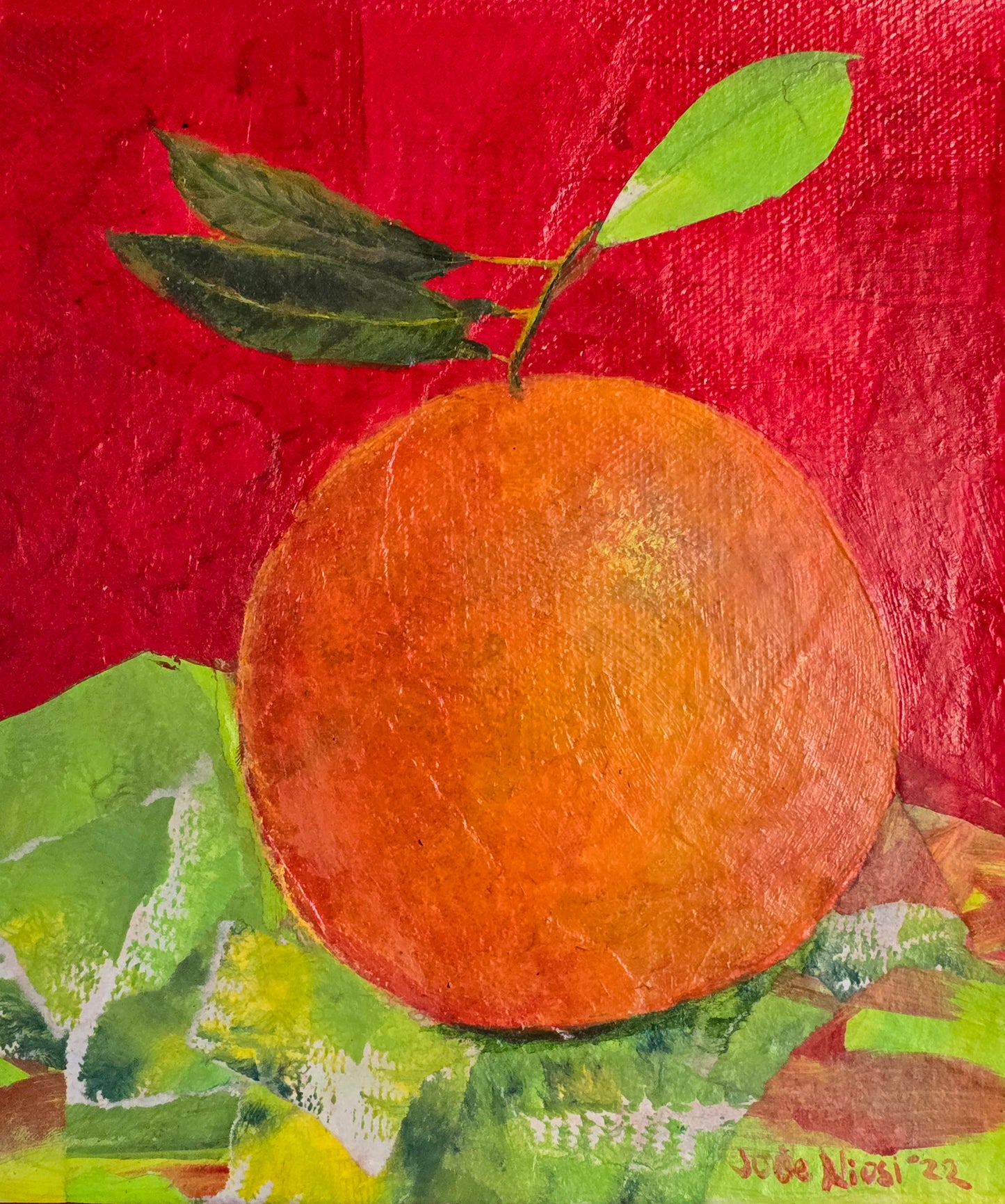 Title: Blood Orange | 8x8" | Acrylics and Hand Painted Paper on Canvas 1.5" Depth