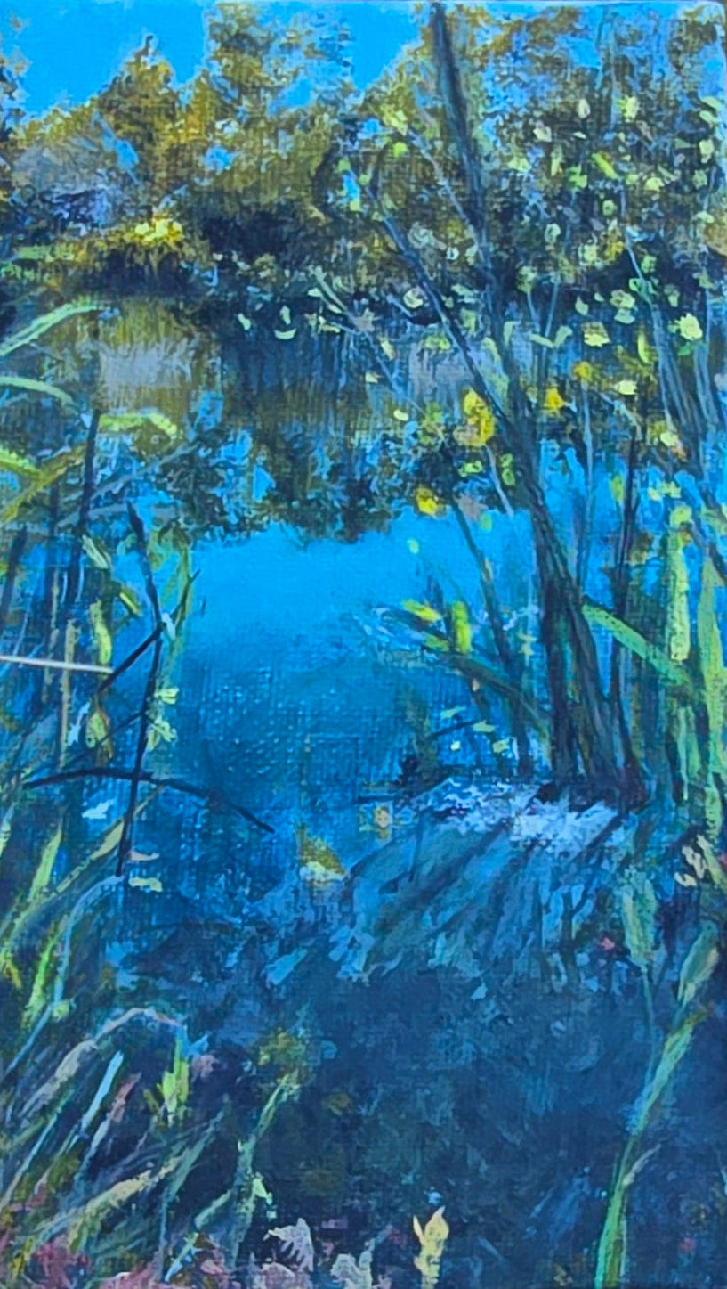 Title: Man Made Pond | 3x5" Linen Panel | Oil Painting