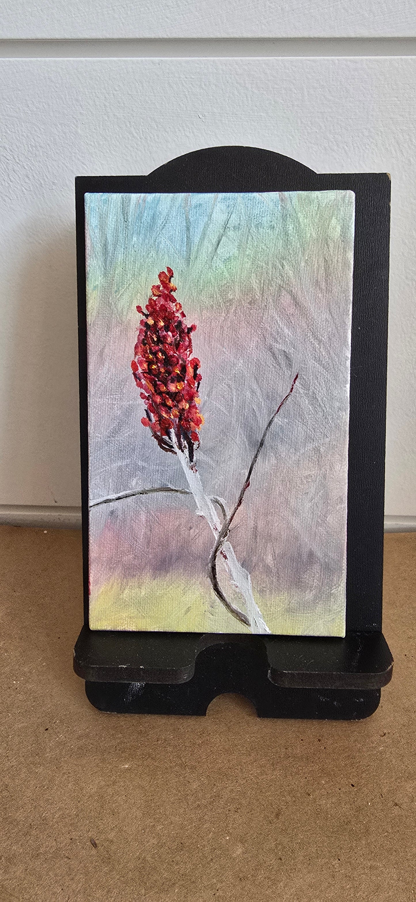Title: Last Red Standing | 3x5" Linen Panel | Oil Painting