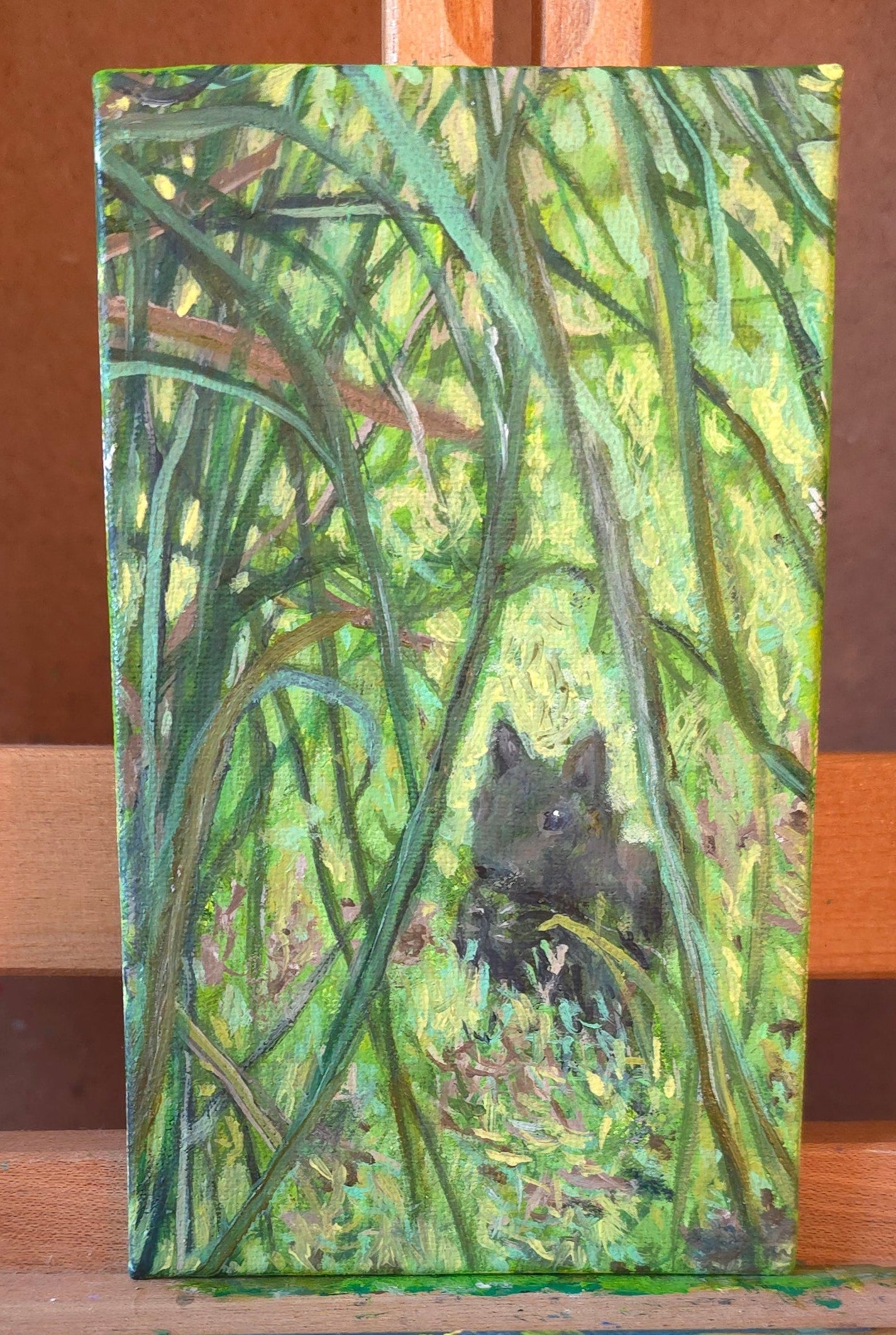 Title: Black Squirrel | 3x5" Linen Panel | Oil Painting