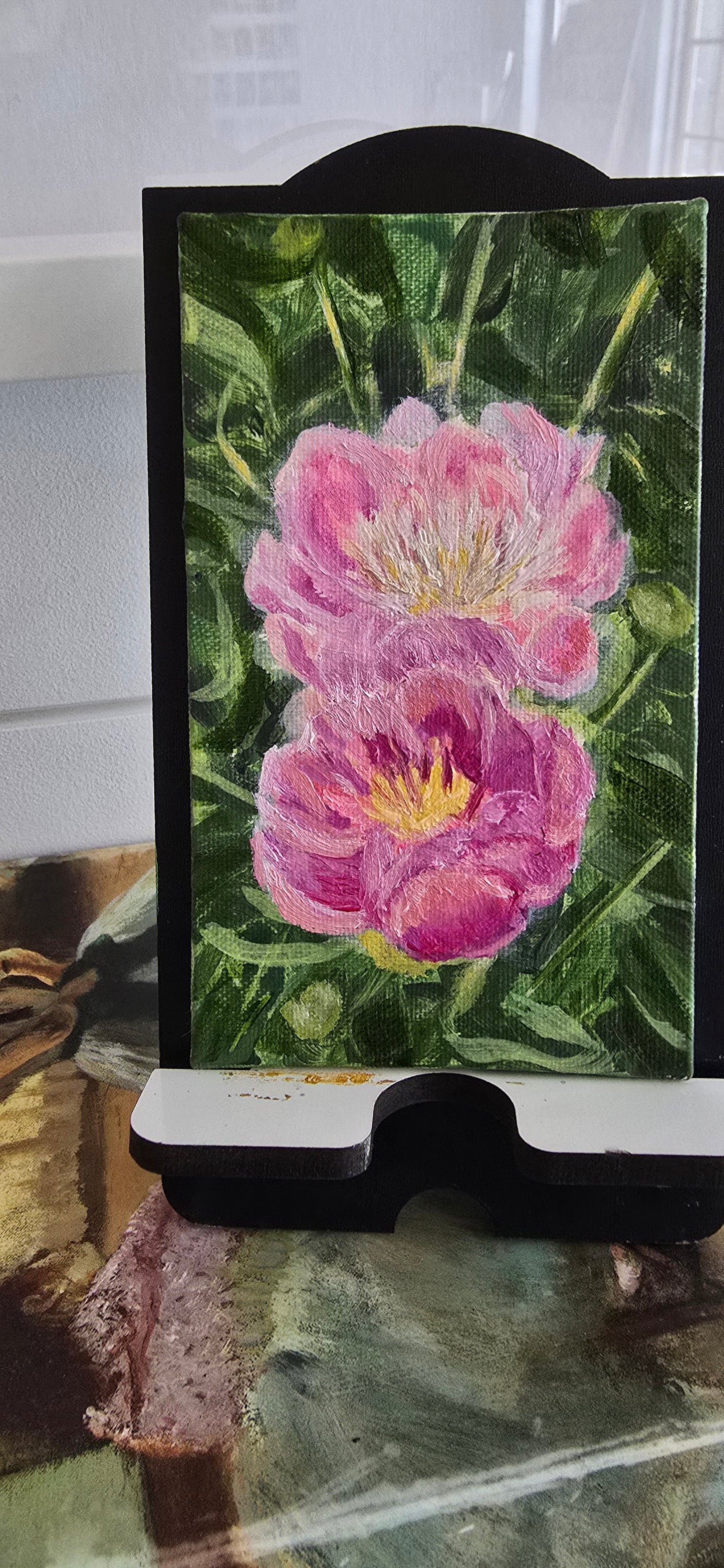 Title: Pink Peony | 3x5" Linen Panel | Oil Painting