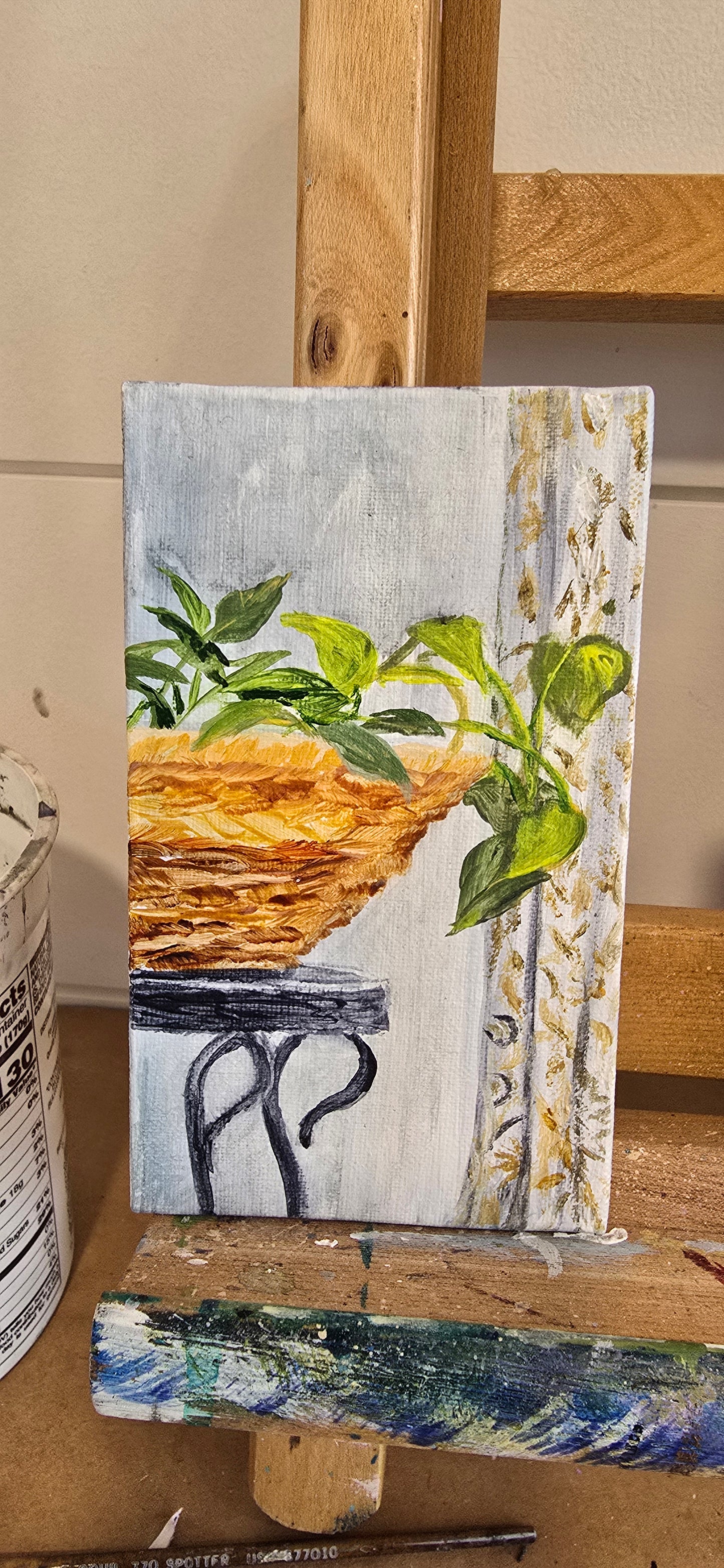 Title: Plant Corner | 3x5" Linen Panel | Oil Painting