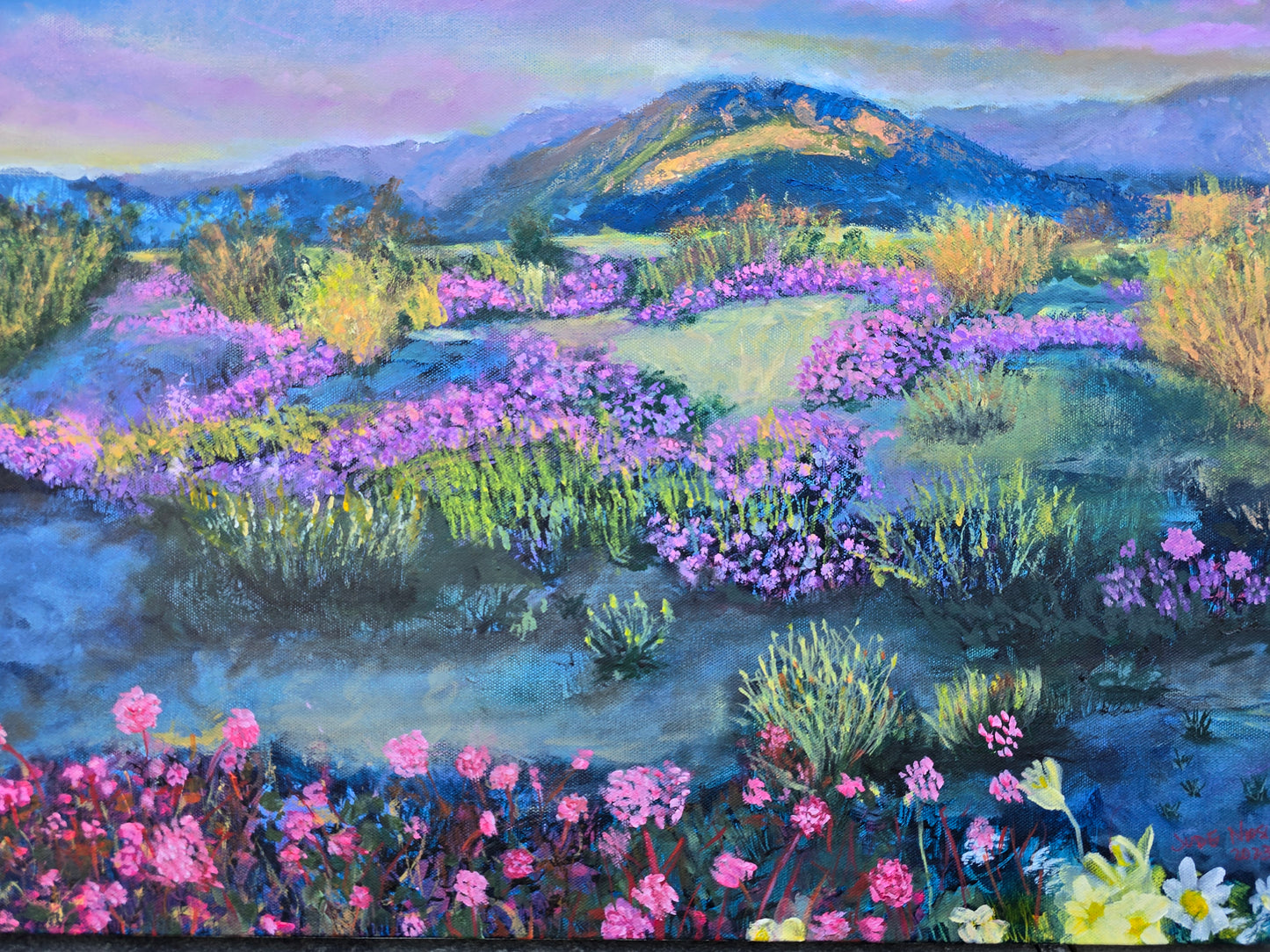 Title: Flora and Peaks | 18x24" | Oil on Canvas 1.5" Depth