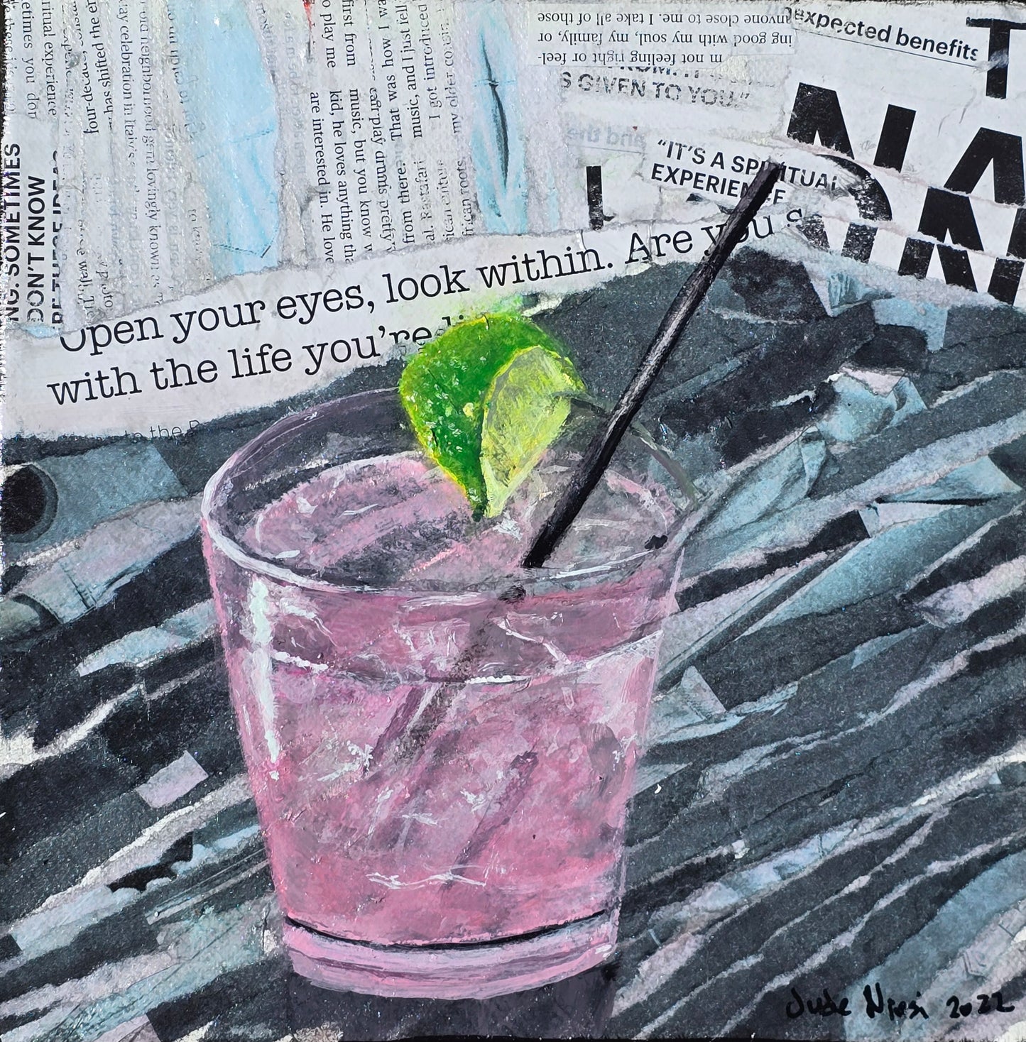 Title: Margarita Time | 8x8" | Mixed Media Painting |  Canvas 1.5" Depth