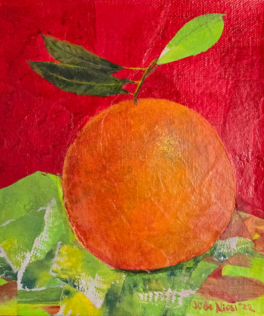 Title: Blood Orange | 8x8" |  Acrylics and Hand Painted Paper on Canvas 1.5" Depth