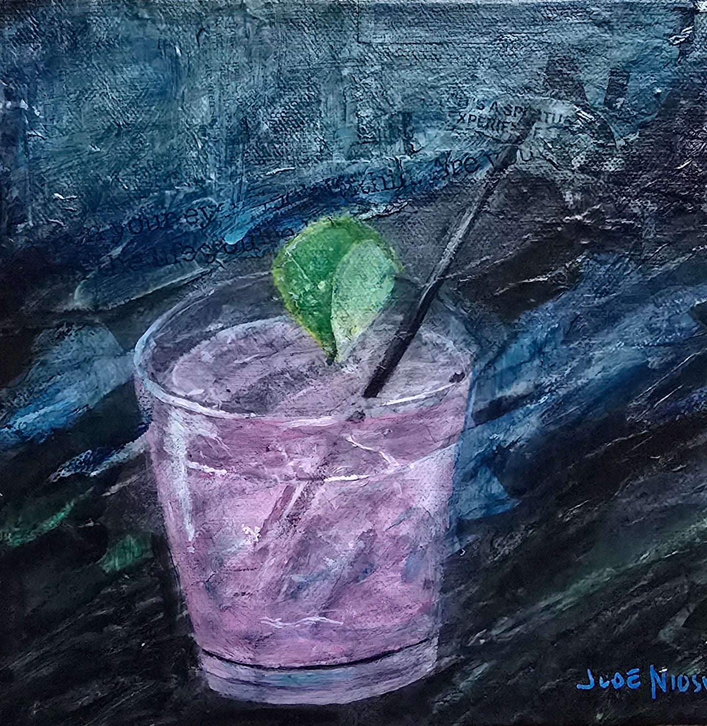 Title: Margarita Time | 8x8" | Mixed Media Painting |  Canvas 1.5" Depth