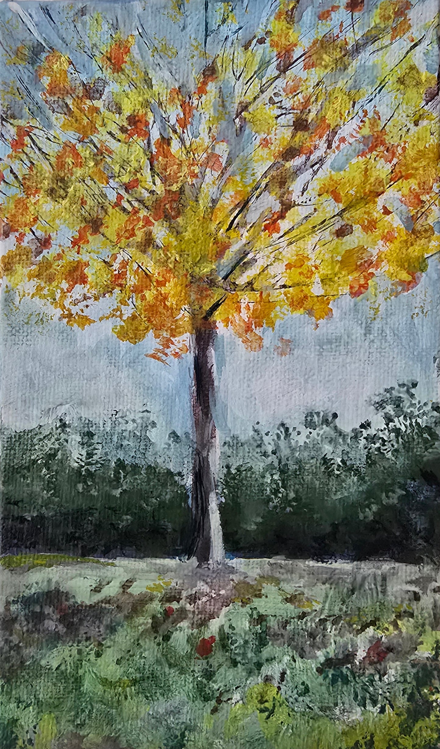 Title: Tree in the Fall | 3x5" Linen Panel | Oil Painting