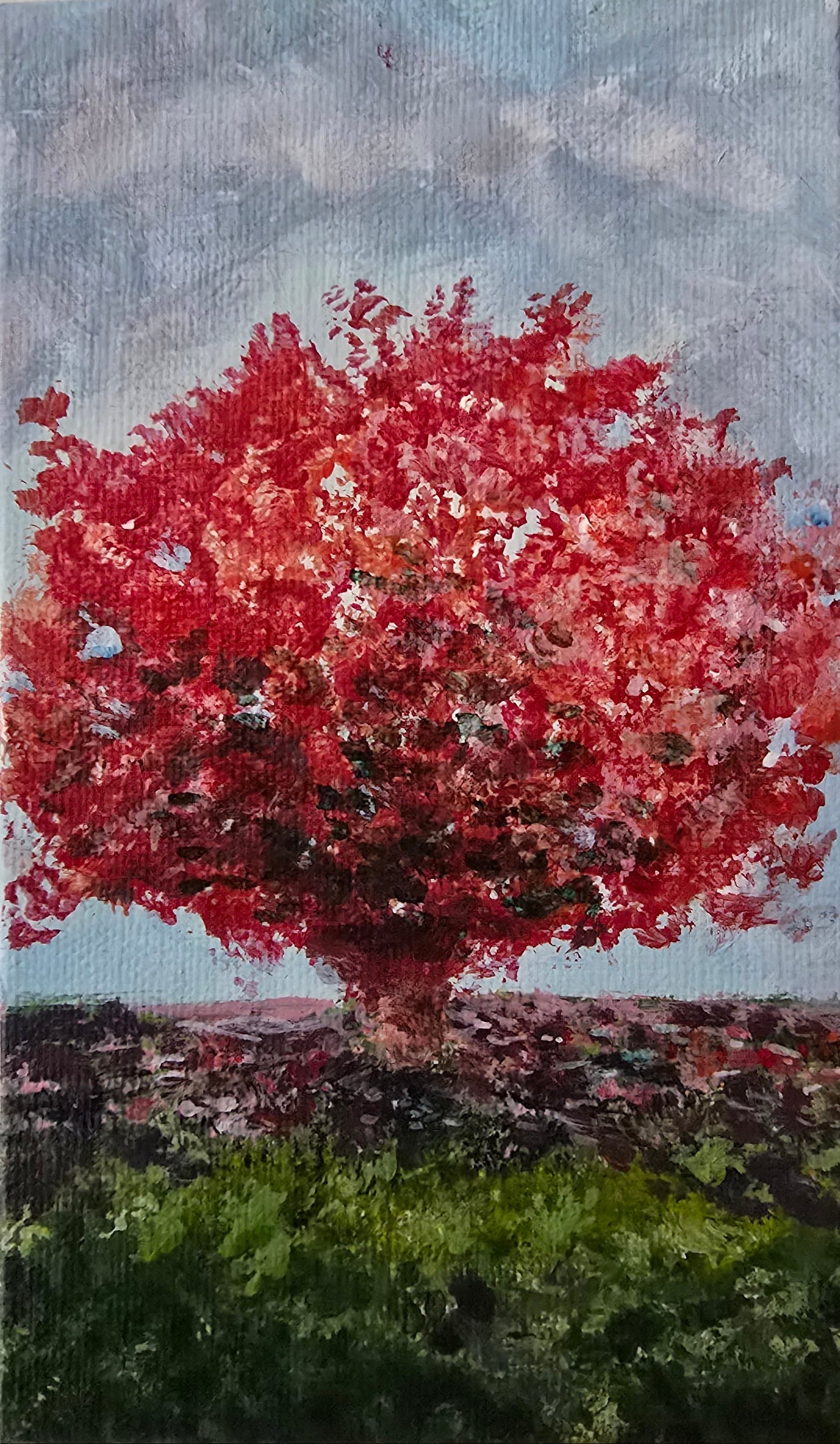 Title: Red Bush | 3x5" Linen Panel | Oil Painting