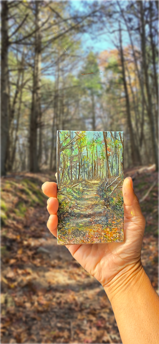 Title: Hiking Path | 3x5" Linen Panel | Oil Painting