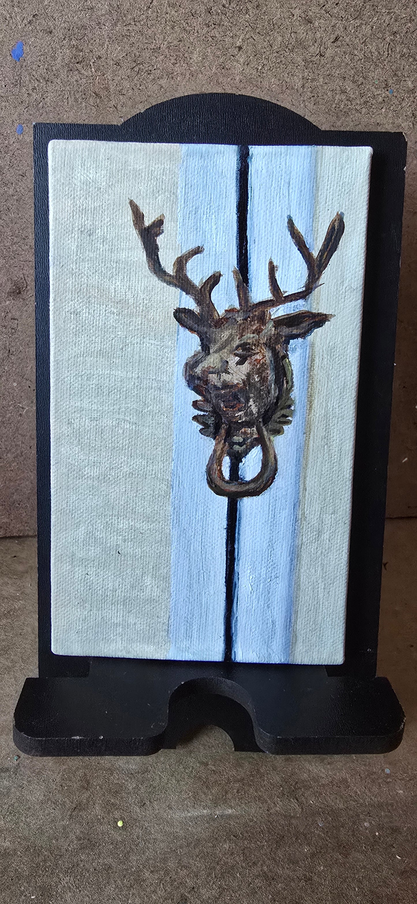 Title: Deer Knocker | 3x5" Linen Panel | Oil Painting