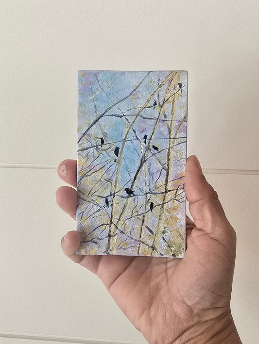 Title: Perched Together | 3x5" Linen Panel | Oil Painting