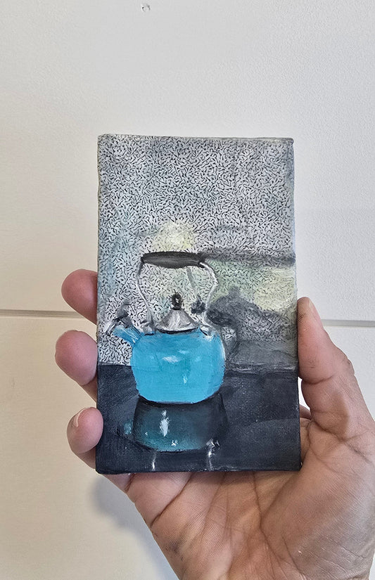 Title: Kettle | 3x5" Linen Panel | Mixed Media Painting
