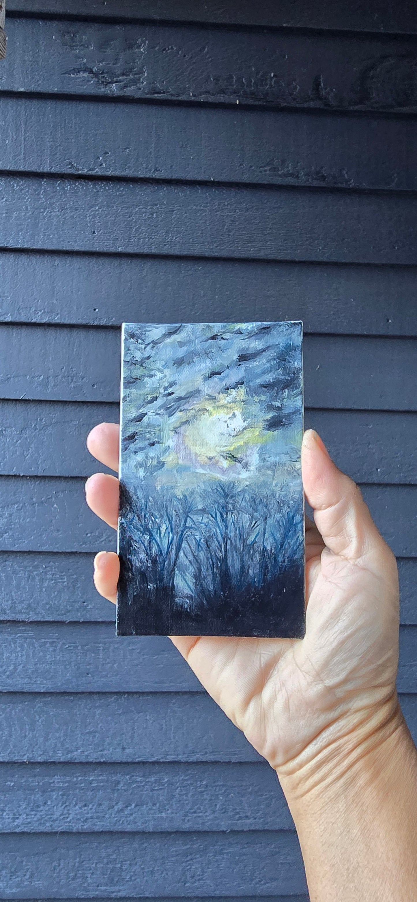 Title: Cold Moon Performance | 3x5" Linen Panel | Oil Painting