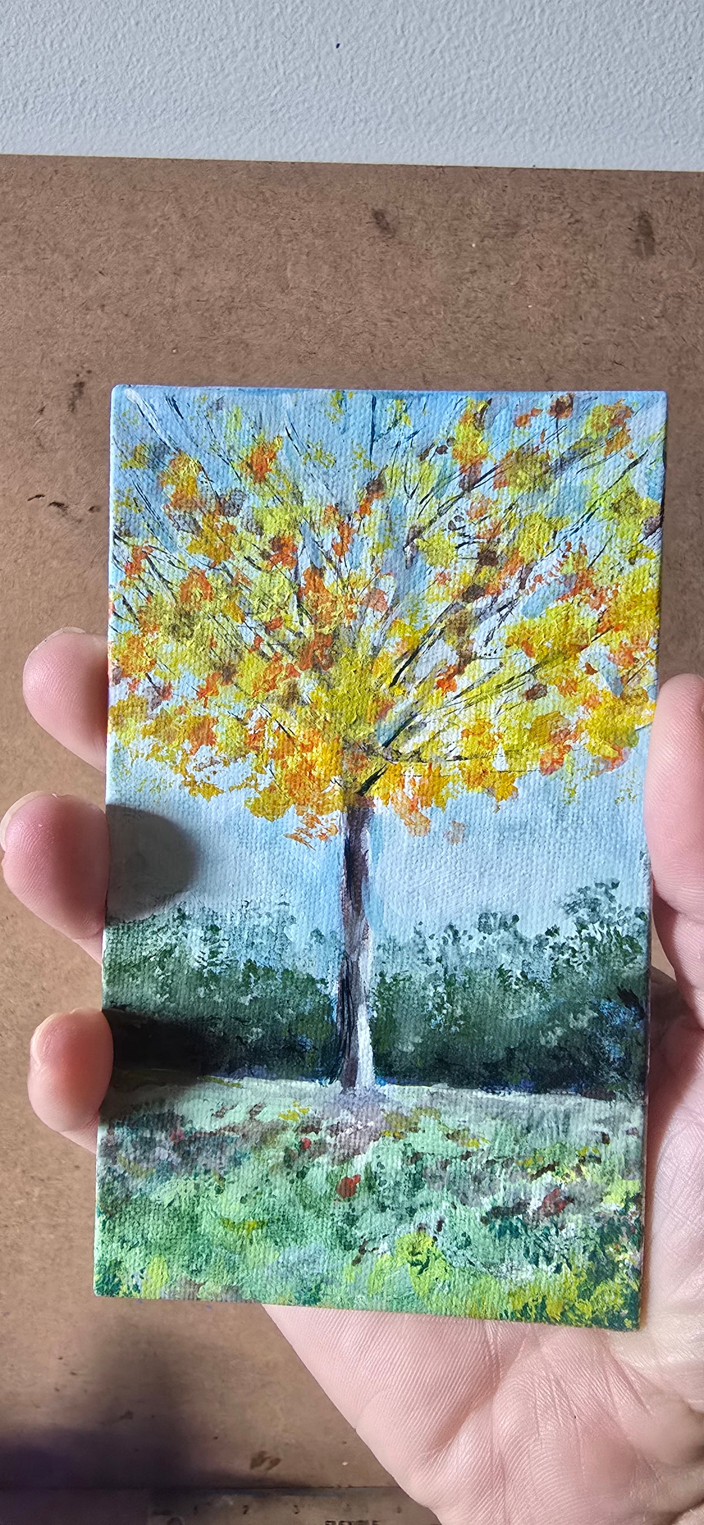 Title: Tree in the Fall | 3x5" Linen Panel | Oil Painting