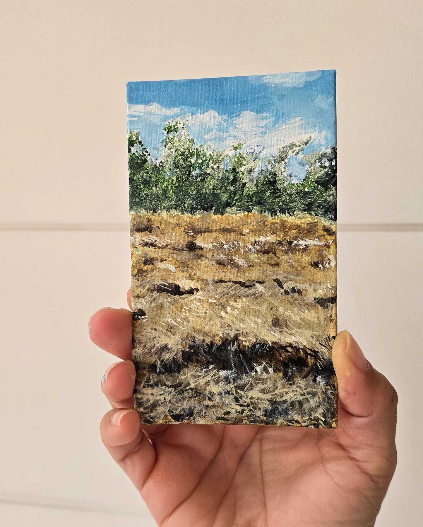 Title: Golden Field | 3x5" Linen Panel | Oil Painting