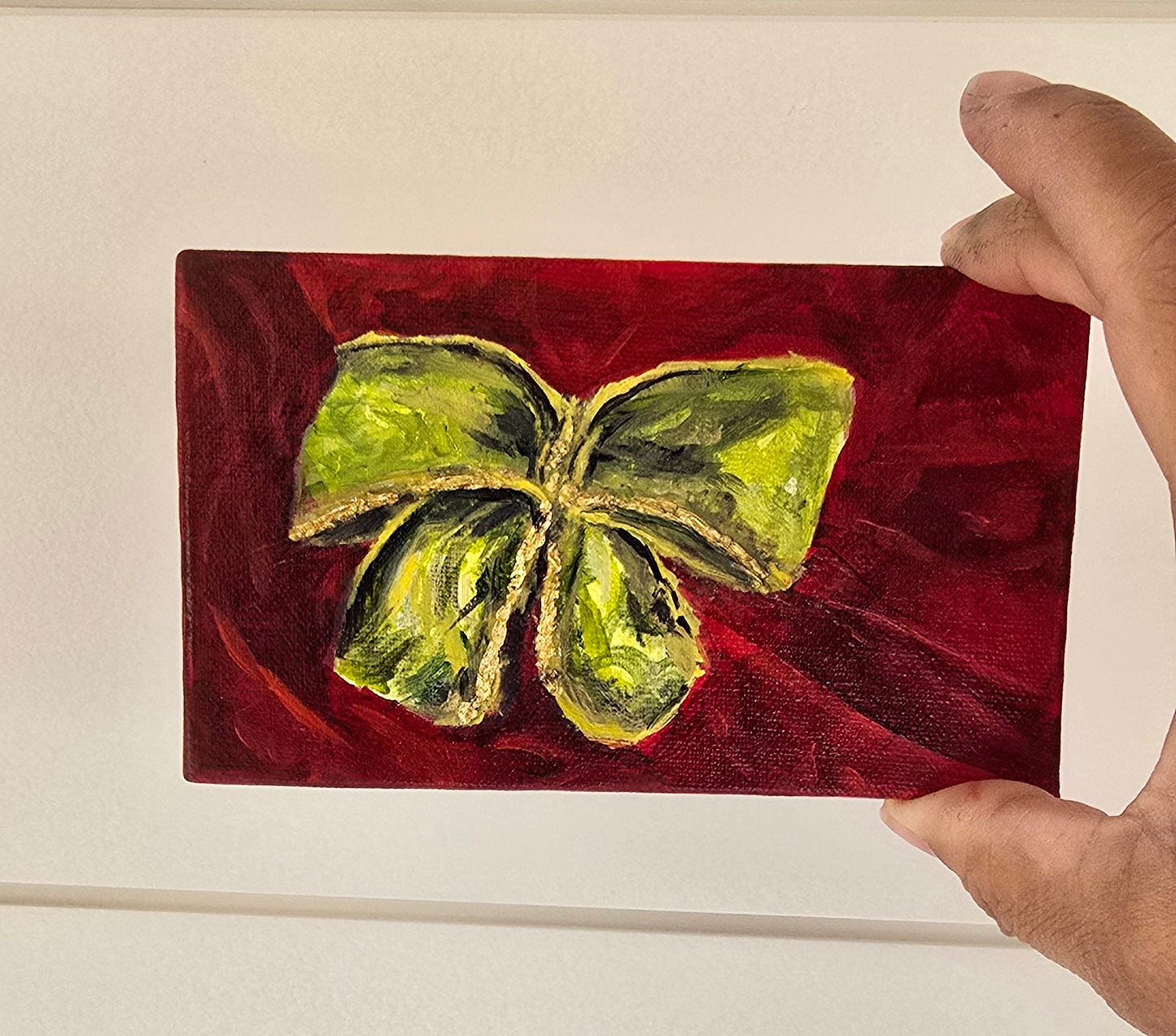 Title: Bow | 3x5" Linen Panel | Oil Painting