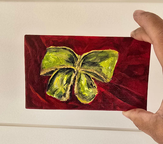 Title: Bow | 3x5" Linen Panel | Oil Painting