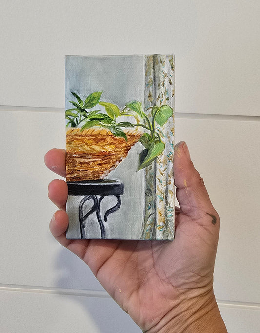 Title: Plant Corner | 3x5" Linen Panel | Oil Painting