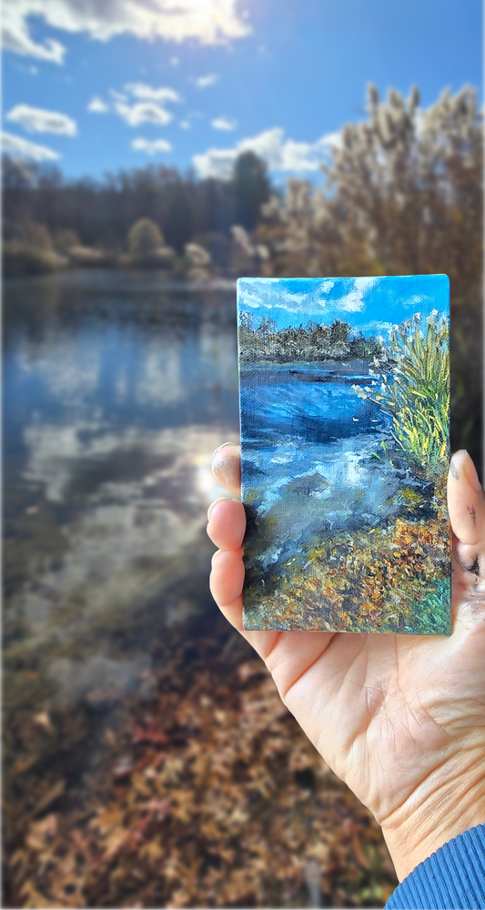 Title: Lakeside Moment | 3x5" Linen Panel | Oil Painting