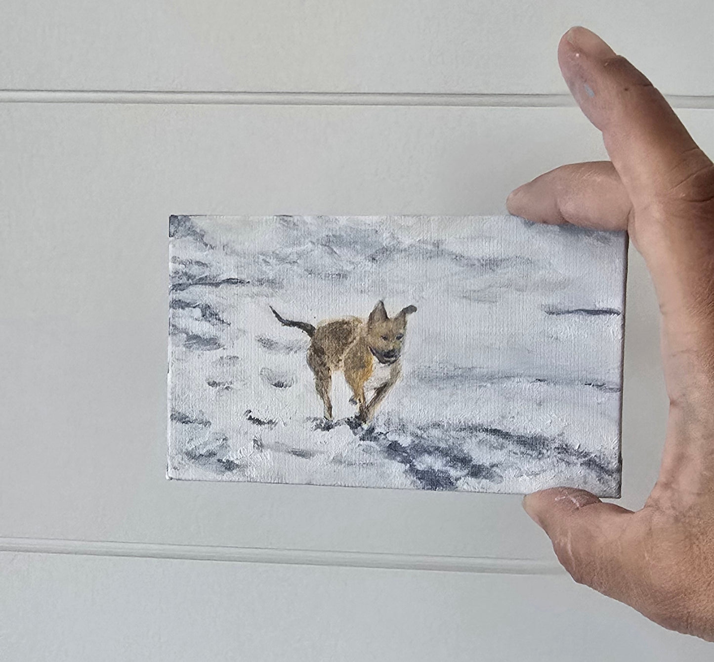 Title: Cutting Through the Snow | 3x5" Linen Panel | Oil Painting