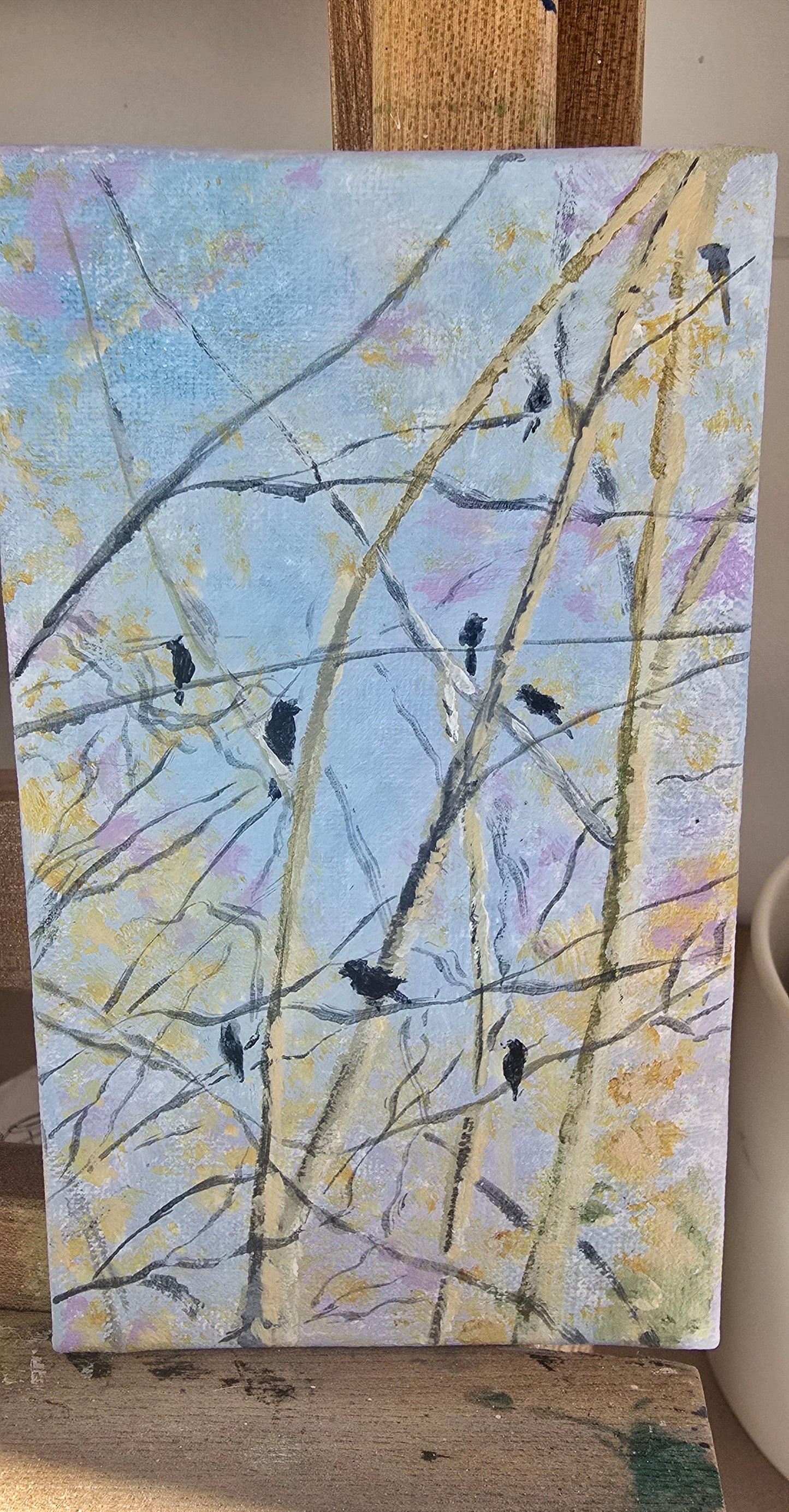 Title: Perched Together | 3x5" Linen Panel | Oil Painting
