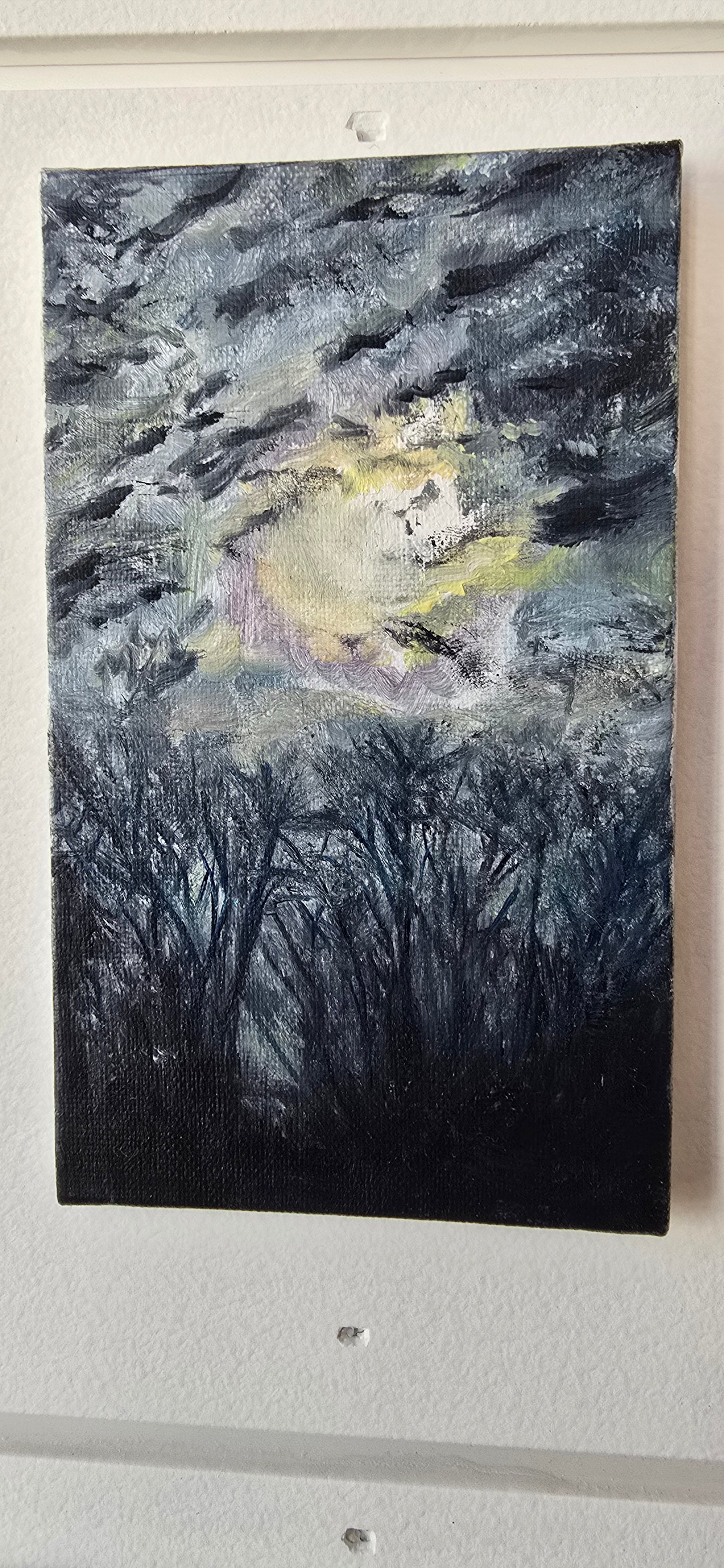 Title: Cold Moon Performance | 3x5" Linen Panel | Oil Painting