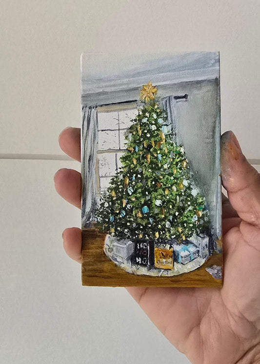 Title: Christmas Day | 3x5" Linen Panel | Oil Painting