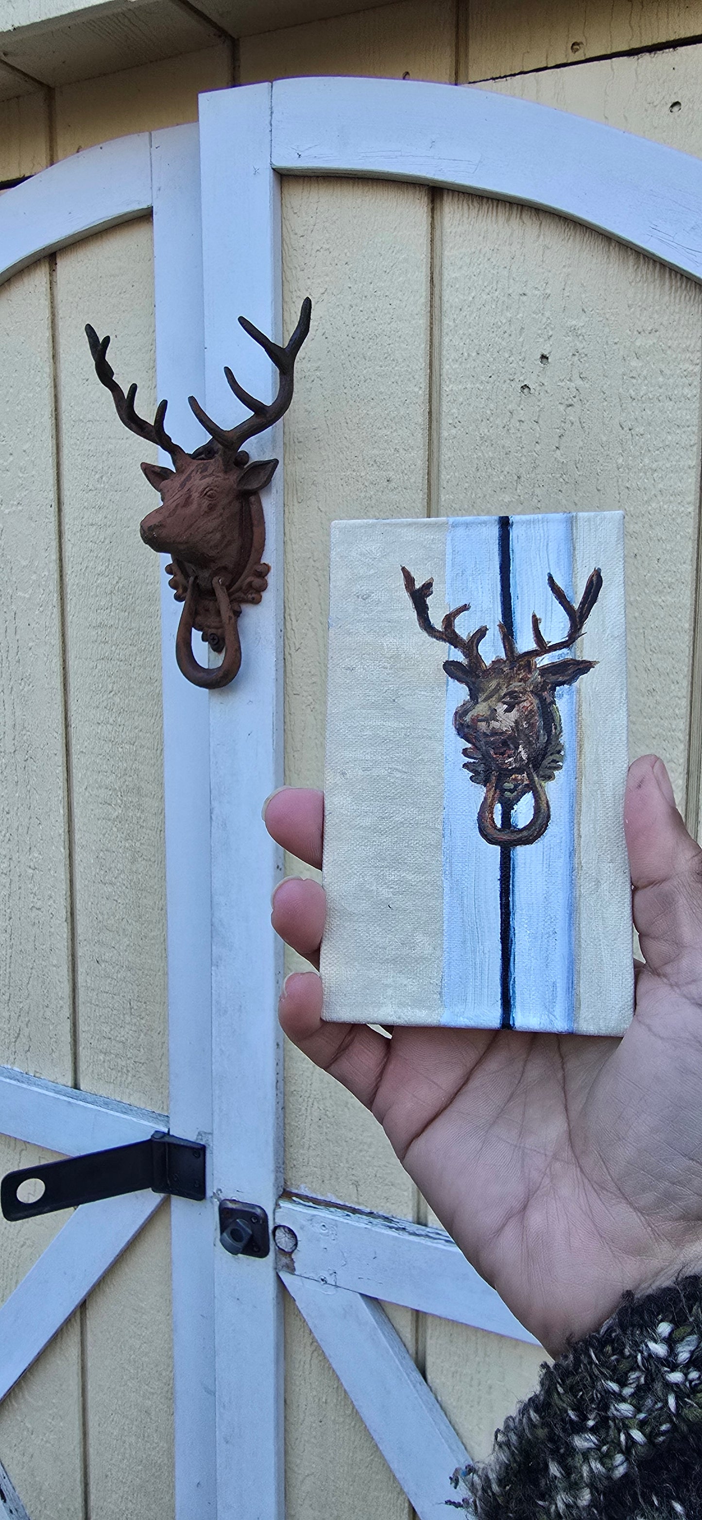 Title: Deer Knocker | 3x5" Linen Panel | Oil Painting